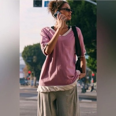 Free People Movement Baseline Tee Womens XS Oversized Relaxed Fit Athletic Pink