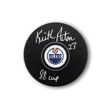 Keith Acton Autographed Edmonton Oilers Hockey Puck Inscribed 88 Cup