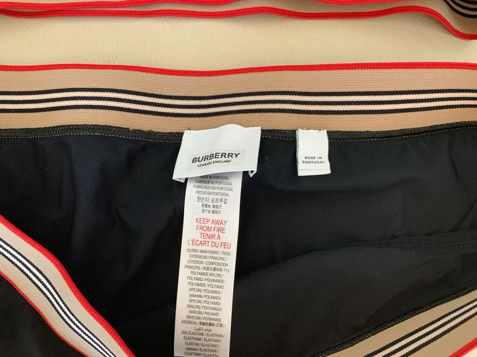 Auténtico conjunto de traje de baño deportivo de 2 piezas a rayas negras rojas Burberry para mujer talla XL Foto 4 de 4