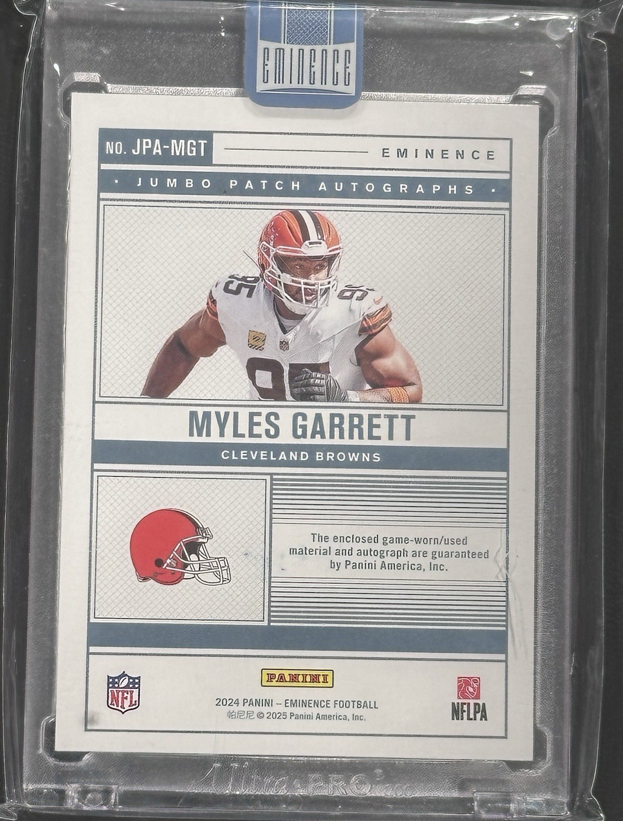 Myles Garrett GAME USED Patch Auto ‘24 Eminence Browns (Now RAMS) DPOY JPA-MGT view 2