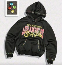 New Luxury Men Women Diamond Rhinestones Fashion Black Hoodie High Quality