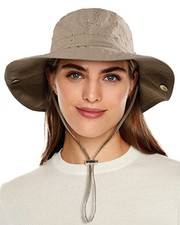 Waterproof Bucket Rain Hat for Women Wide Brim Summer UPF50 One Size Khaki
