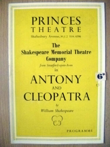PRINCES THEATRE PROGRAMME 1953 ANTONY AND CLEOPATRA by W SHAKESPEARE - Picture 1 of 3
