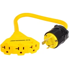30 Amp to 110 Adapter L5-30P to 3-Way Outlet Splitter 25 Volt, 30A to 15A-20