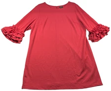 Maree Pour Toi Dress Womens Plus size 24 Red 3/4 Sleeve Ruffled  Career New