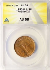 1952 P Australia 1/2P Half Penny ANACS AU58 Kangaroo Pre Decimal
