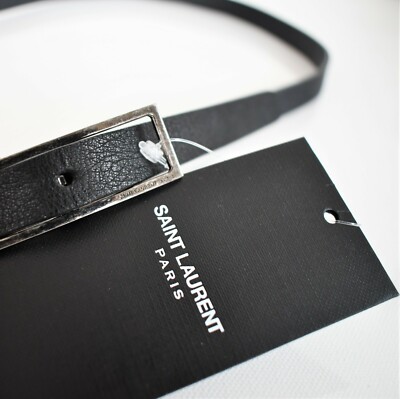 New SAINT LAURENT Paris Black Leather Women's SKINNY Belt IT-90 US