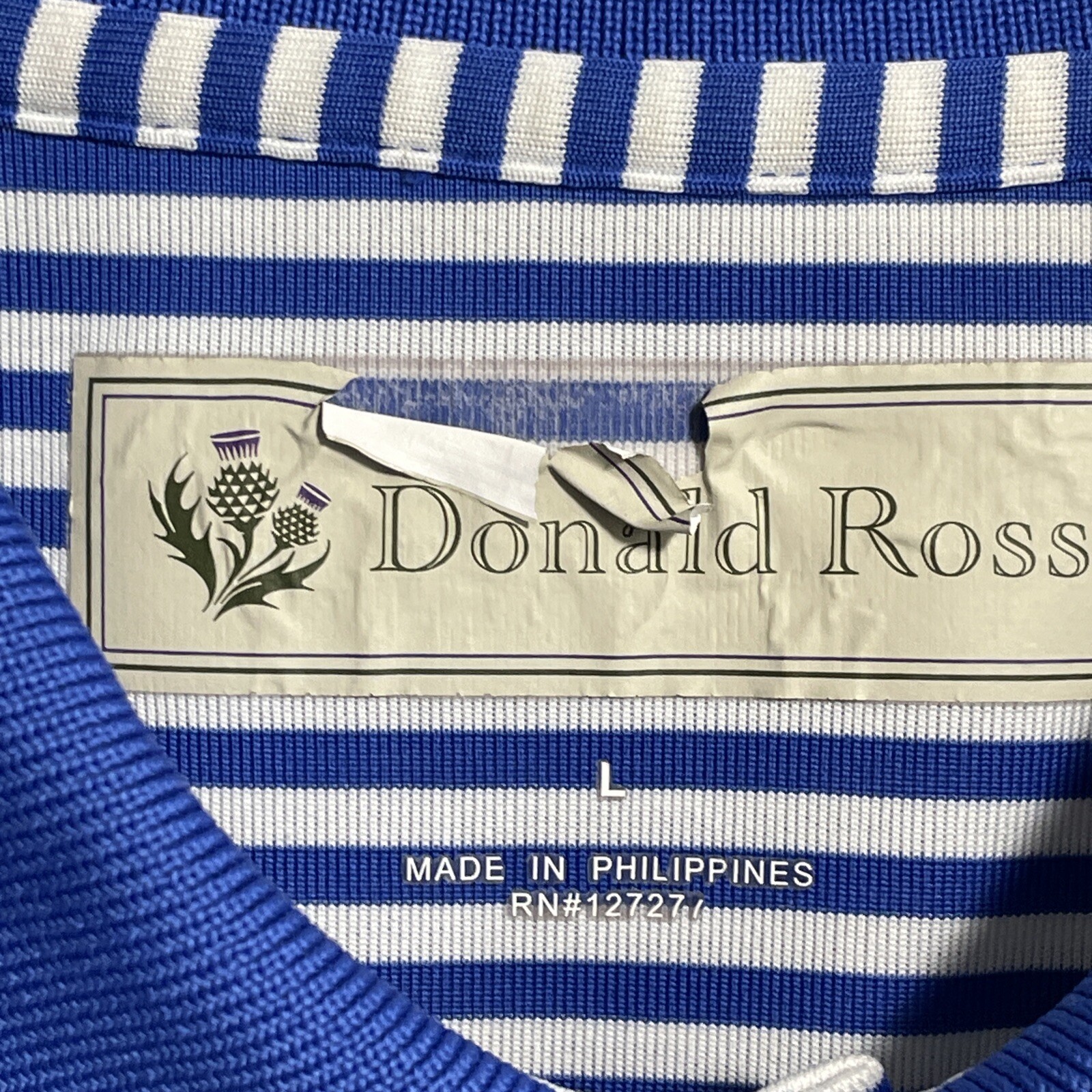 Donald Ross Golf Polo Shirt Mens Large Prestwick Blue Stripe Short