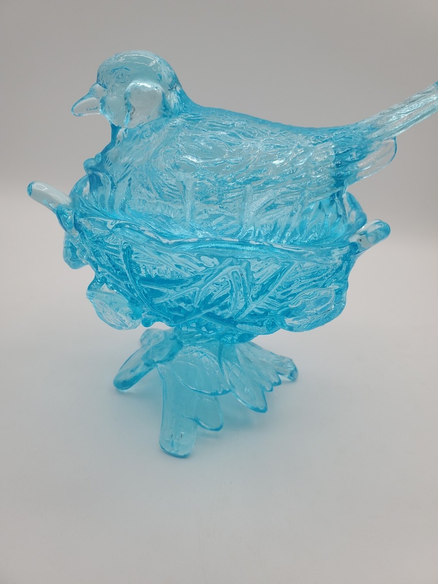 Vtg Westmoreland Glass Crystal Blue Robin on Nest Candy Dish | eBay