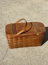 VINTAGE 1940-50’s WOV-N-WOOD by JERYWIL PICNIC BASKET ~ WOODEN ~ RUSTIC ~ RETRO