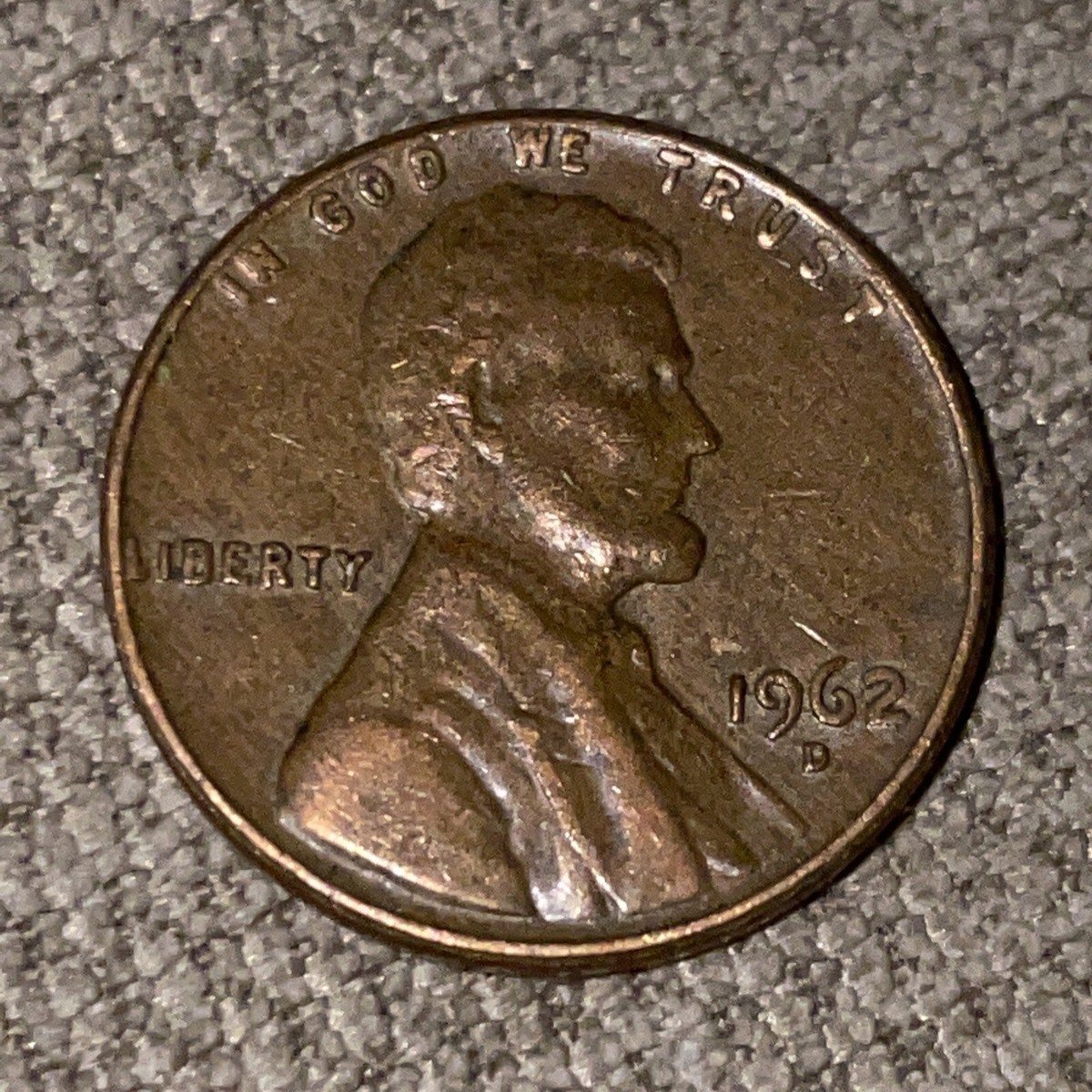 1962 D Lincoln Penny Variety Error “L” / In God We On Edge Actual