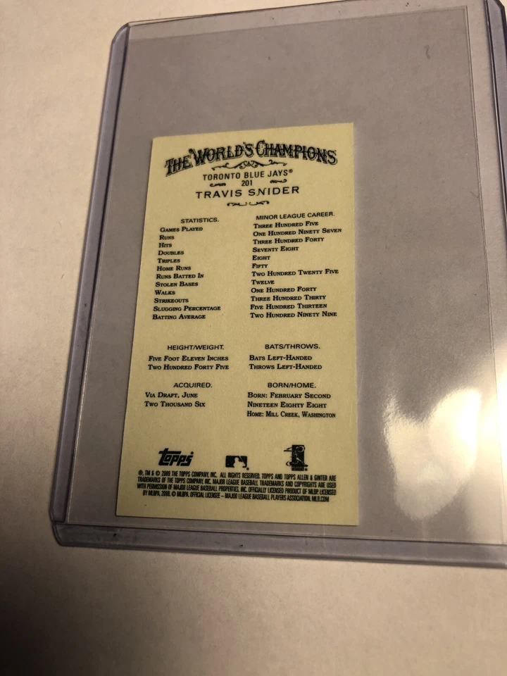 2009 Topps Allen & Ginter’s Travis Snider Rookie Mini #201 RC - Image 2 of 2