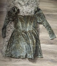 Boohoo animal printed velveteen puff sleeves skater dress size 14