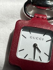 Gucci Burgundy/Red Leather Stainless Steel Quartz Pendant Watch - New Battery