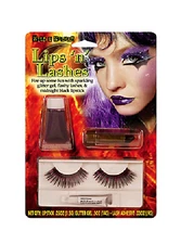 WILD & WICKED LIPS 'N' LASHES EYELASHES,GLITTER GEL & LIPSTICK MAKEUP KIT PURPLE