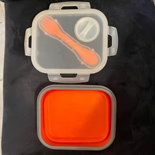 Smart Planet eco collapsible reusable lunchbox & utensil, orange w/lid & sauce