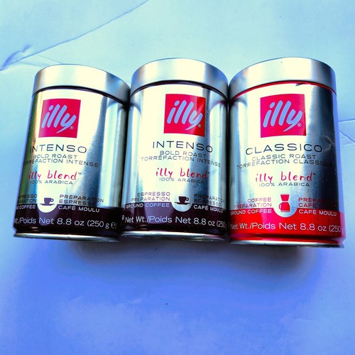 ILLY Ground Coffee, 3 sealed 8.8oz (1 Classico EXP 1/26, 2 Intenso EXP 10/25)