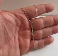 925 STERLING SILVER BAR PENDANT NECKLACE W/ .75 CT LAB DIAMOND/ 18'' CHAIN