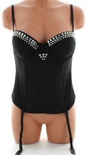True Desire Bustier Women's Underwire Push Up Corset with Garters, Black