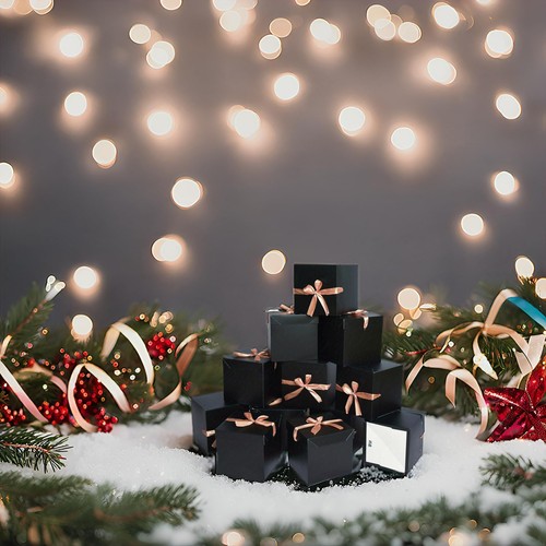 Black Christmas Gift Boxes with Lids 4" x 4" x 4" Birthdays Wedding 12pcs - Picture 5 of 9