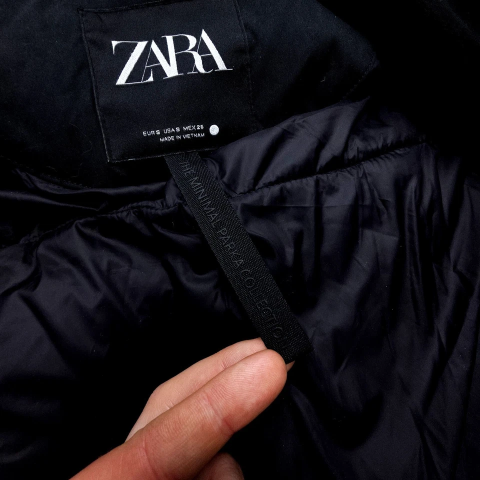 Zara Oversized The Minimal Parka Collection Womens Small Black Quilt Lined Zip - Image 4 of 4