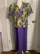Sag Harbor Purple Linen Blend 2 Piece Sheath Dress w/ Jacket Floral Size 10