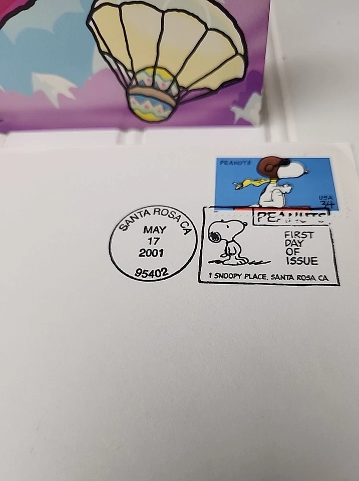 US Stamps SC# 3507 Peanuts 34c FDC 2001 w/ Vintage Snoopy Easter Card - Image 4 of 4