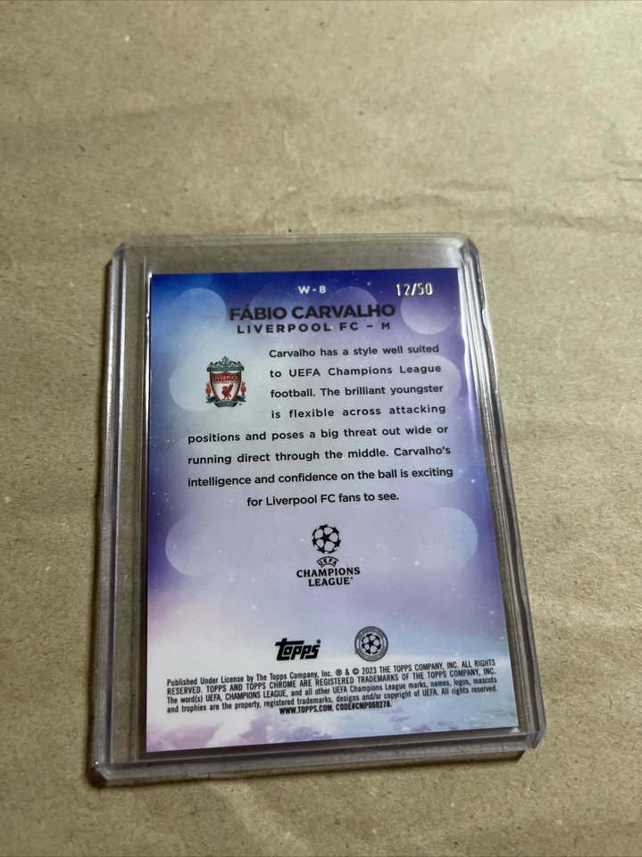 Fabio Carvalho 2022-23 Topps Chrome Wonderkids /50 GOLD WAVE RC LIVERPOOL FC - Image 2 of 3