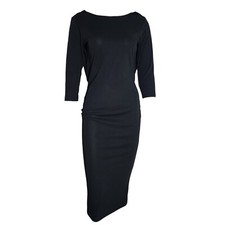 ASOS Solid All Black Tie Neck Drape Back 3/4 Sleeve Dress Womens Size 8