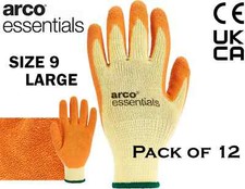 12pairs Arco Essentials Safety GripLatex-Coated Work Gloves Yellow/Orange Size 9