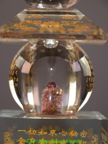 Old Tibet Natural Crystal Gilt Carved Scripture Words Sarira Stupa Pagoda Statue - Picture 3 of 9
