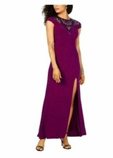 Adrianna Papell evening gown size 12 NWT Jersey knit sequin neck purple maxi