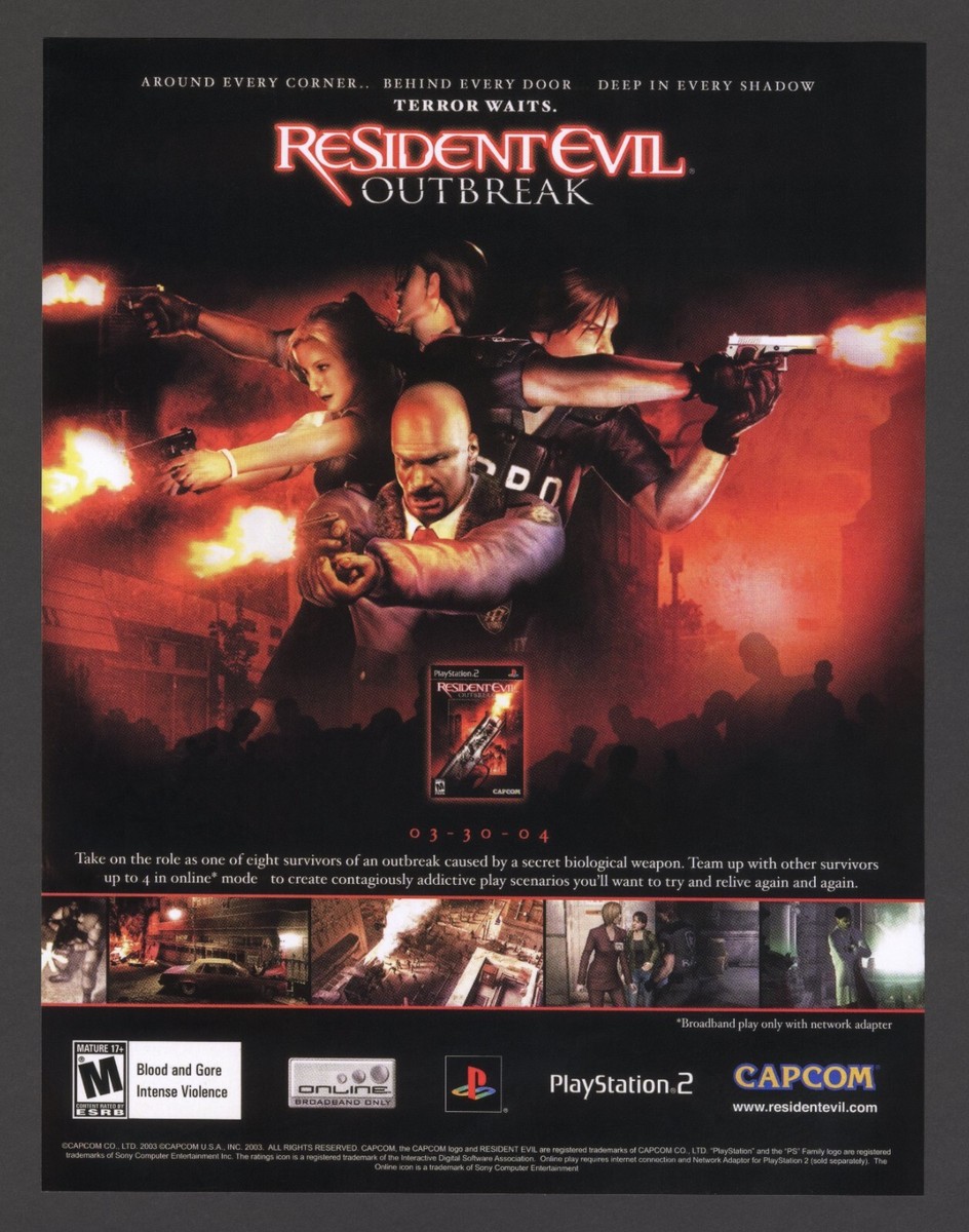 Resident Evil Outbreak Sony Playstation 2 PS2 2004 Promo Ad Art