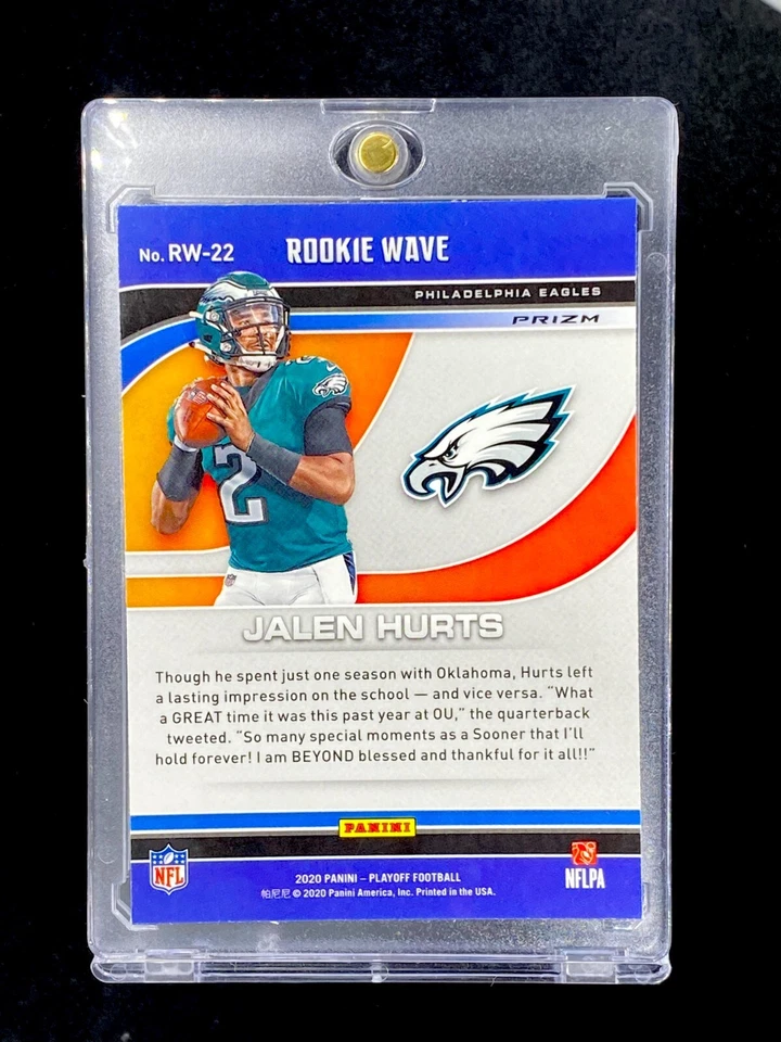 JALEN HURTS ROOKIE REFRACTOR SILVER WAVE HOLO SP Insert 2020 - EAGLES SUPER BOWL - Image 3 of 4