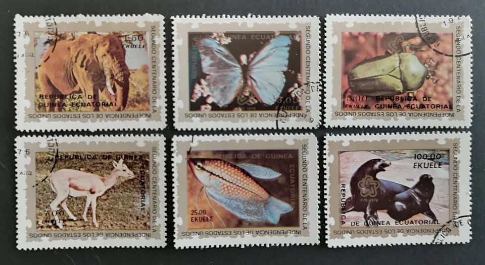 Satz Briefmarken o. Airmail, 1976 Tiere, Wildtiere, Äquatorial Guinea,gestempelt - Bild 1 von 1