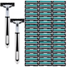54pcs Stainless Steel Blades Shaving Disposable Razors with 2 Handles men