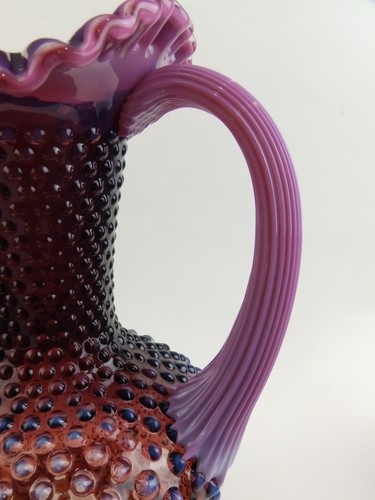 Vintage Fenton Glass Plum Purple Hobnail Opalescent Pitcher & Tumbler Set GREAT! - Picture 7 of 13
