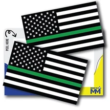 Magnet Me Up Green Line American Flag Decal Sticker, 3x5", Blk/Grn/Wht- USA Made