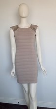 Guess Sheath Dress Womens 6 Aus 10 Taupe Jersey Beaded Cap Sleeve Back Cut-outs