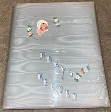 VTG 1940s Blue Satin 'Baby's Record' Keepsake Book NOS In Original Box 5123