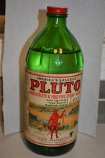 Rare Full Pluto Concentrated Spring Water. Green Glass. Medicine Bottle. Devil.