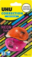 UHU Korrekturroller Neon Mini Korrekturband Weiß Bunt 2er Set 6mx5mm