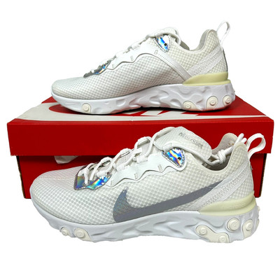 Size W8 - Nike React Element 55 White Iridescent White Metallic Silver Women s