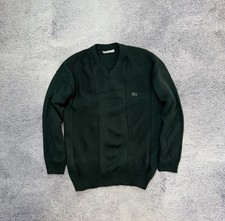 Lacoste Chemise Vintage Green Sweater M V-Neck 100 Cotton Made in France Logo