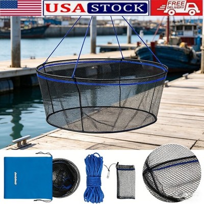 Foldable Pier Fishing Drop Net 31''/40'' Landing Net with Rope for Crawfish Shrimp