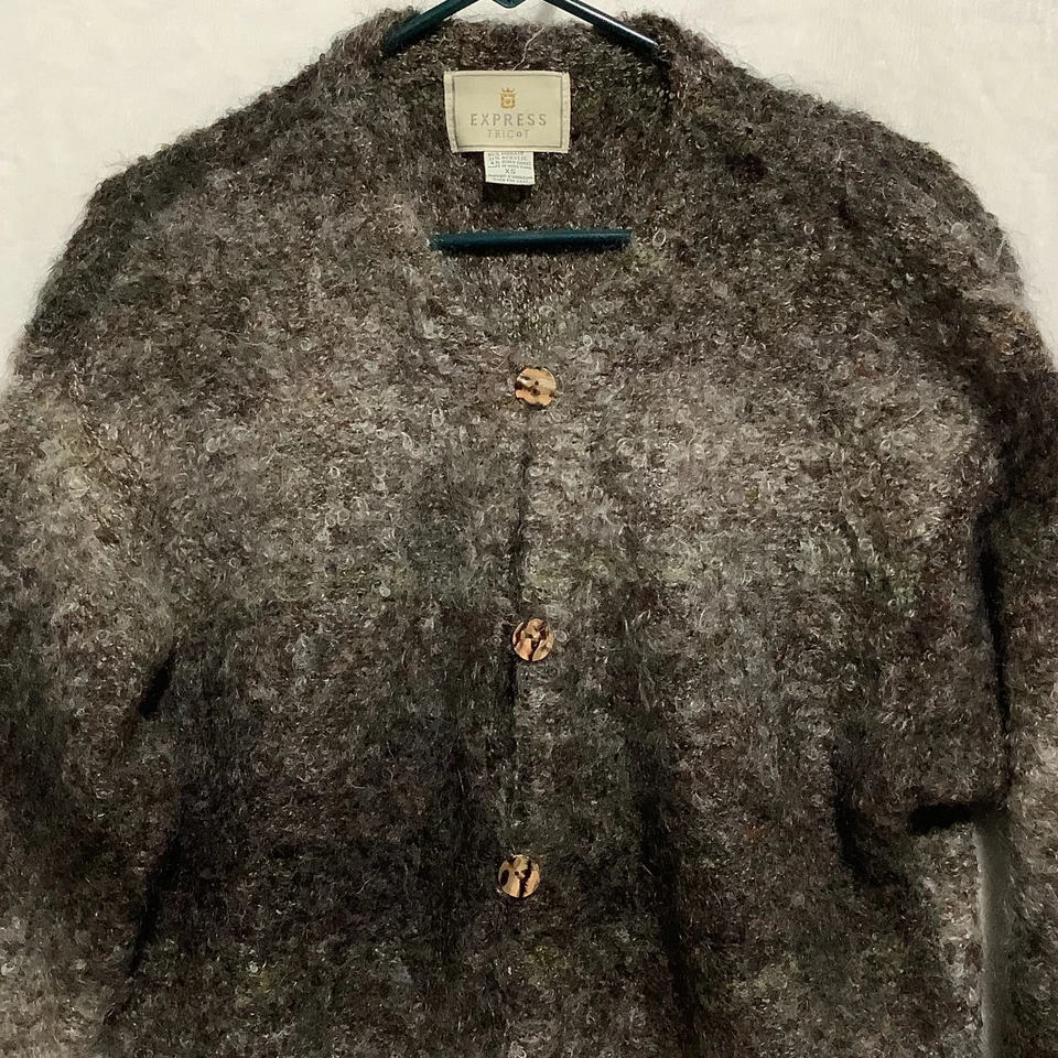 Cárdigan Suéter De Colección Express Tricot Mezcla Mohair MarrónGris Grunge SUAVE Talla XS Y2K Foto 3 de 4