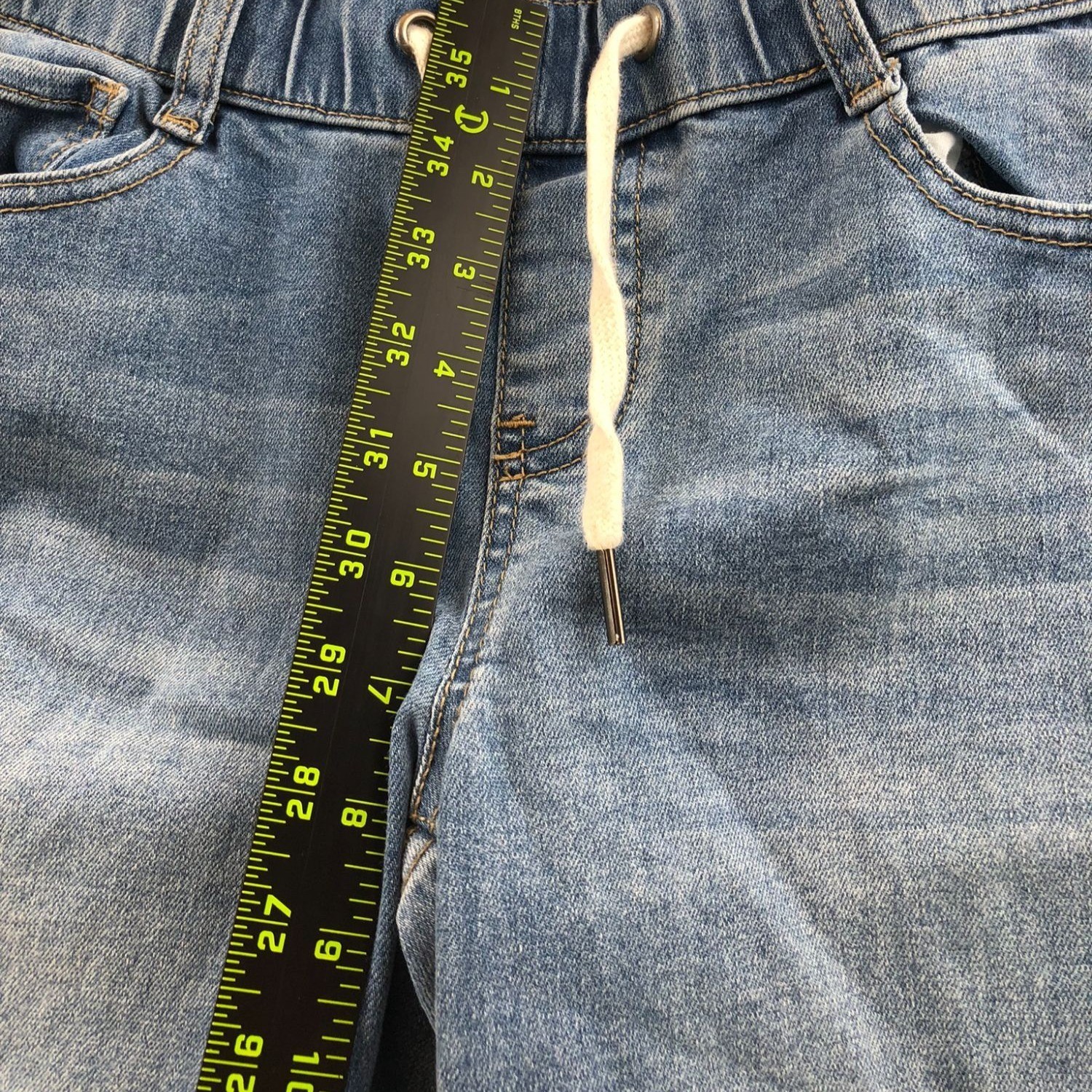 Rewash Mens Joggers Jeans Small Blue Denim Drawstring Tapered Leg Casual Pull On