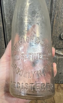 RARE Antique I. ROKEACH & SONS OIL REFINERS Embossed Star Crown Oil Bottle  