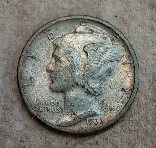 1936 Mercury Dime 90% Silver Coin In Higher Grade = Veryfine Condition