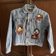 Vintage 90s Mickey  Co Denim Jacket Youth Large Cropped Disney Patch Jacket